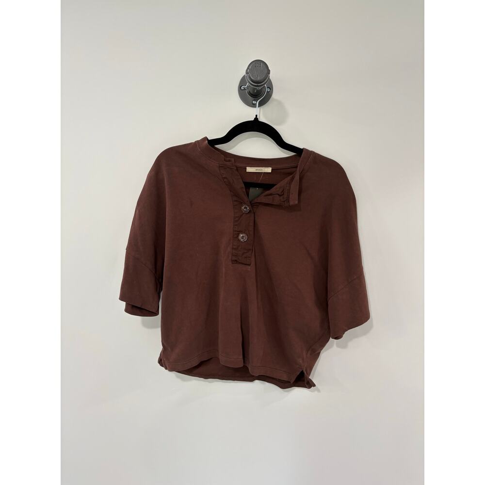 Sessun Rodney Cotton Short Sleeve Henley Sweatshirt Top Size S
